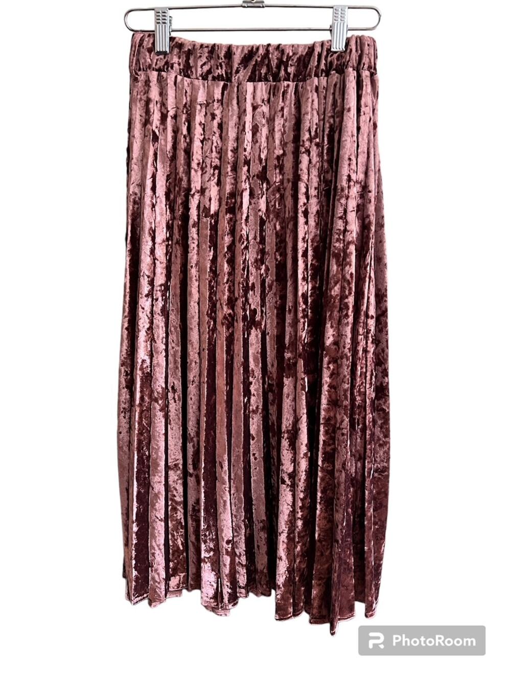 Freeway Dusty Rose Pink Women’s Crushed Velvet Pleated Midi Skirt - Size Medium